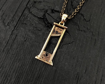 Bronze Guillotine Charm Pendant Necklace Rustic Oxidised Finish Protest Jewelry