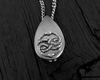 Auryn Tear Drop Cremation Ash Urn Necklace - Sterling Silver on Stainless Steel  Custom Engraved Personalised Never Ending Story Urn Jewelry