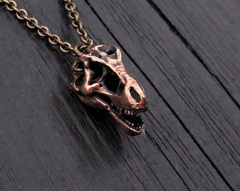 Bronze T-Rex Skull Necklace Dinosaur Jewelry Dino Pendant  Tyrannosaurus Pendant Paleontologist Gift Archeology Jewelry Gold Dinosaurs