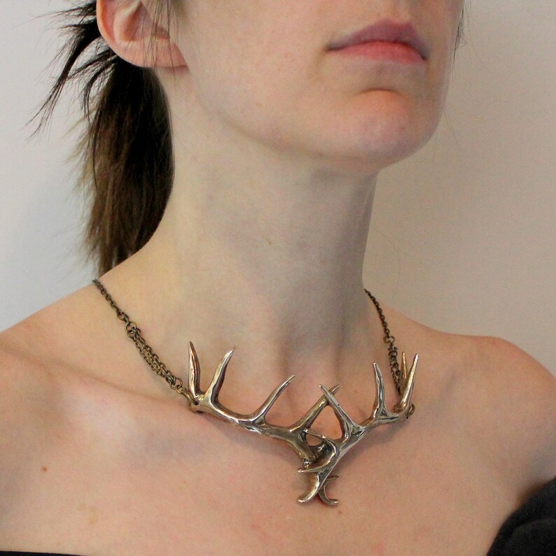 Stag Antler Choker Necklace in Solid Jewelers Bronze Elk Etsy