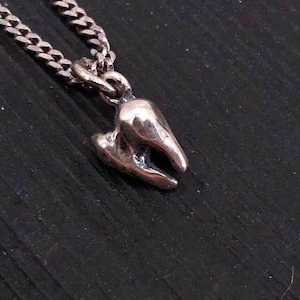 Sterling Silver Tooth Charm Pendant Necklace - Solid Hand Cast 925 - Oxidized Polished Finish - Tooth Fairy Dentist Gift