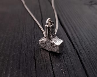 Solid 925 Sterling Silver Thor's Hammer Necklace Cremation Urn Mjolnir Pendant Memorial Ash Keepsake