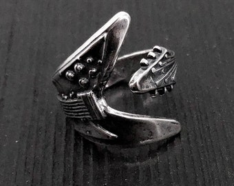 Solid Sterling Silver Flying V Guitar Ring 236