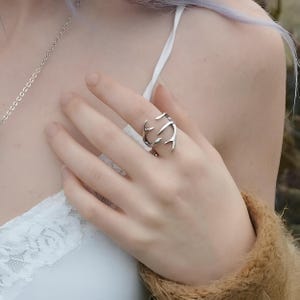 Bague en argent sterling avec bois de cerf de Virginie, tailles 4 à 9