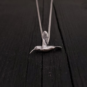 Hummingbird Charm Pendant Necklace - Solid Hand Cast 925 - Oxidized ...