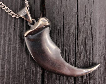 Bear Claw Necklace - Bronze Bear Claw Pendant - Black Bear