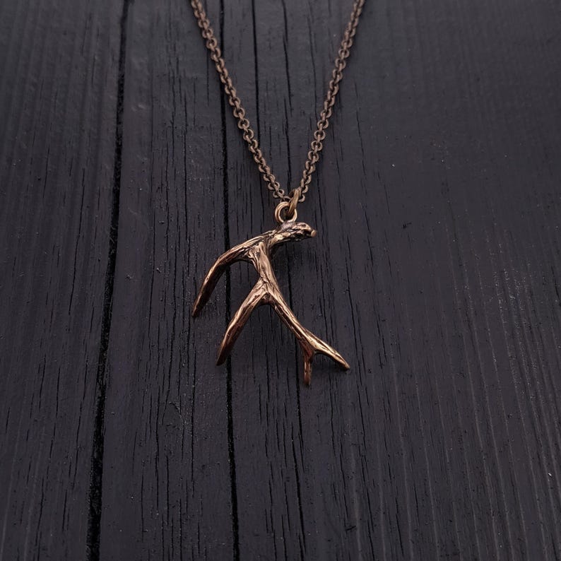 Deer Antler Pendant Necklace , Solid Hand Cast Bronze image 1