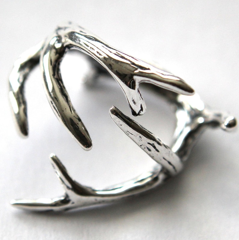 Deer Antler Wrap Ring Solid Cast 925 Sterling Silver Hand Polished Oxidized Finish Sizes 4 to 11 Available Animal Statement Jewelry image 6