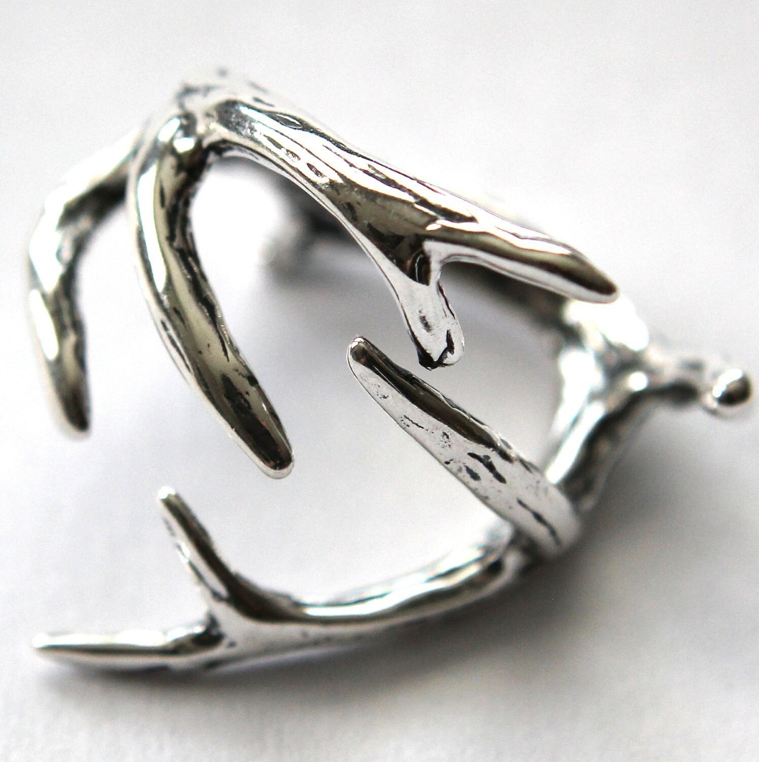 Deer Antler Wrap Ring - Solid Cast 925 Sterling Silver - Hand Polishe…