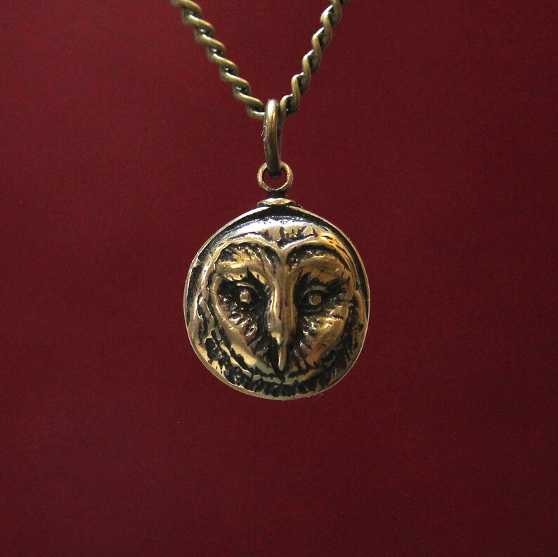 Owl Necklace Barn Owl Face Pendant Necklace in Solid Bronze Etsy
