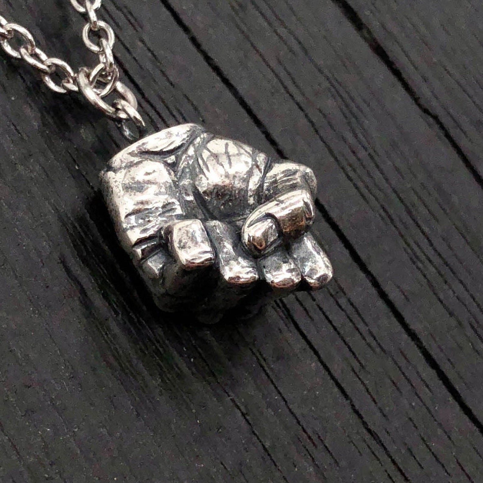 Fist Necklace Silver Fist Pendant Necklace A Mans Clenched Etsy