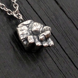 3D Silver Plated Clenched Fist Pendant  Solid White Bronze Oxidized Details Men's Jewelry