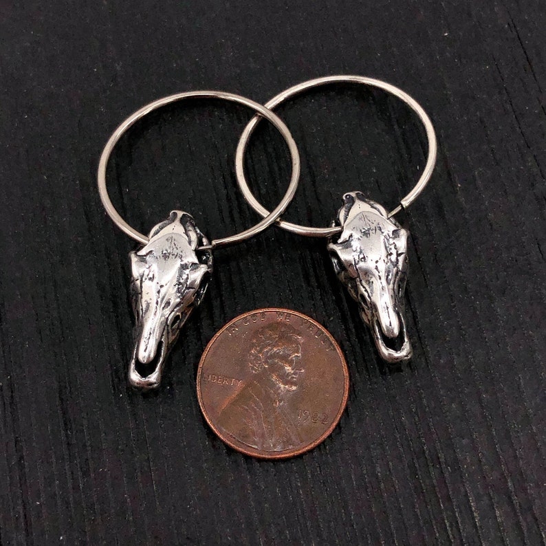 Horse Skull Hoop Earrings in Solid Sterling Silver image 5