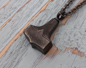 Thors Hammer Cremation Ash Urn Pendant Necklace - Solid Hand Cast Black Brass - Personalized Mjolnir Custom Engraved Memorial Keepsake Gift