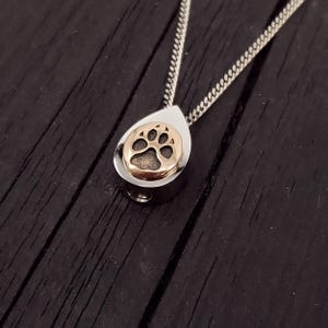 Dog Paw Print Cremation Urn Necklace: Bronze Paw, Stainless Steel, Custom Engraved