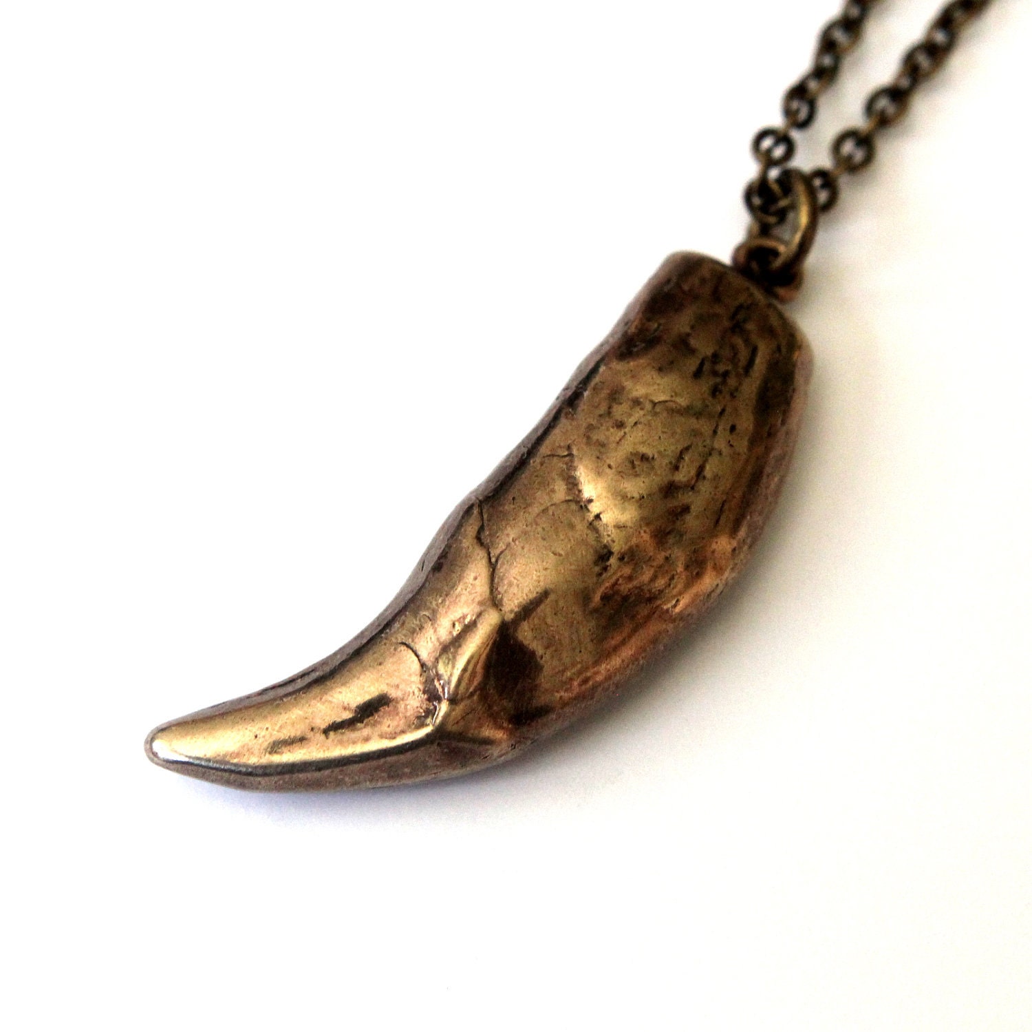 Large Alaskan Wolf Canine Tooth Pendant Necklace Solid Bronze