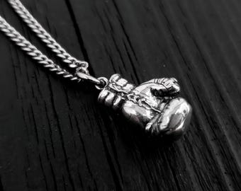 Boxing Glove Pendant Necklace in Sterling Silver – Oxidized Finish, Athlete Gift