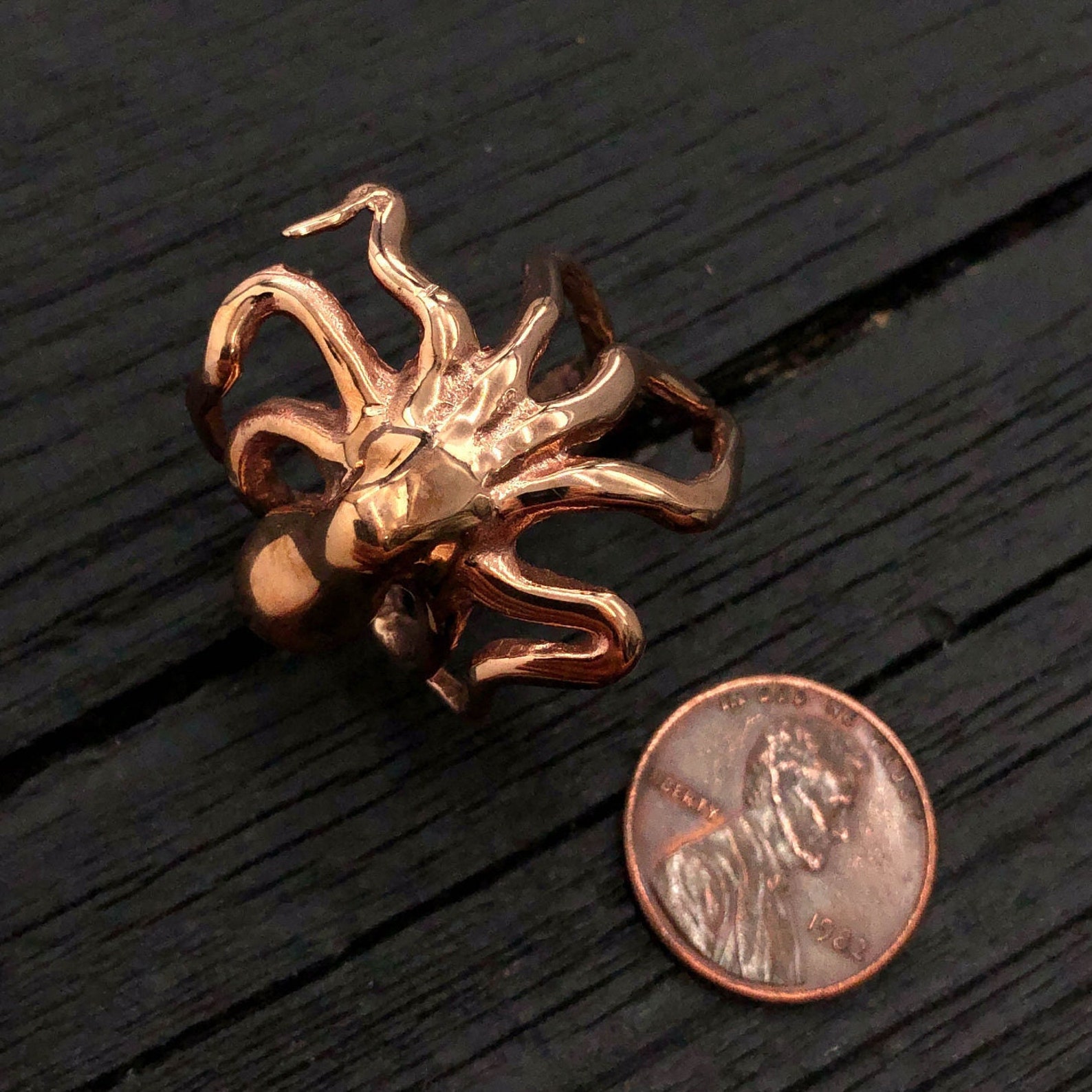 Octopus Ring in Solid Bronze Octopus Ring Sideways Octopus Etsy