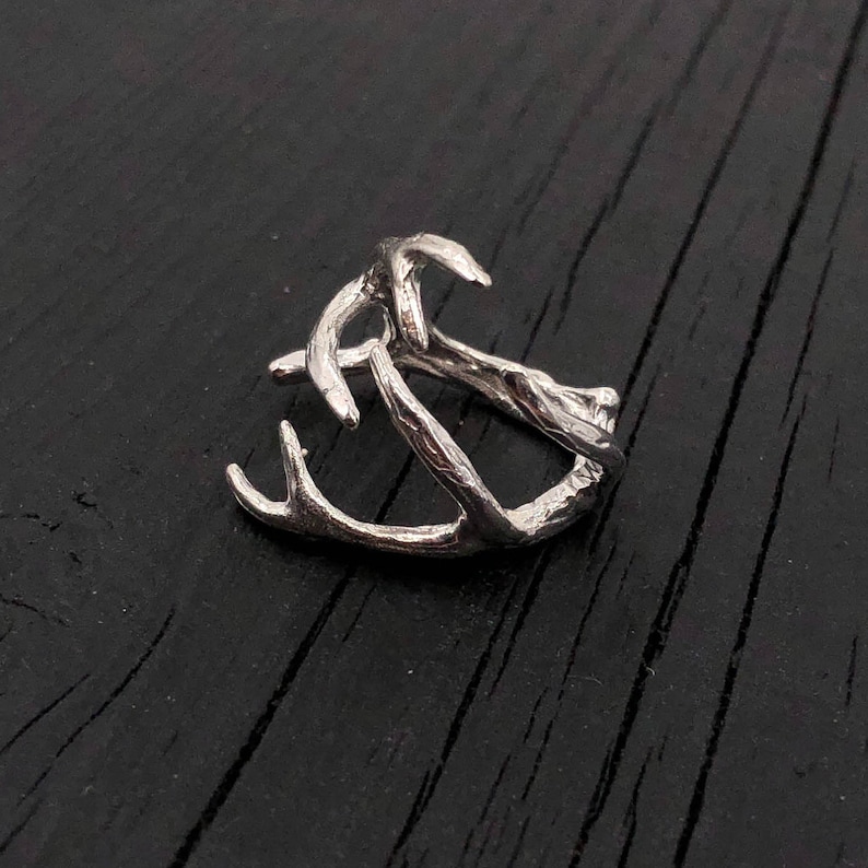 Deer Antler Wrap Ring in Solid Bronze or 925 Sterling Silver Sizes 3.5 to 9 Unisex Woodland Animal Statement Gift image 2