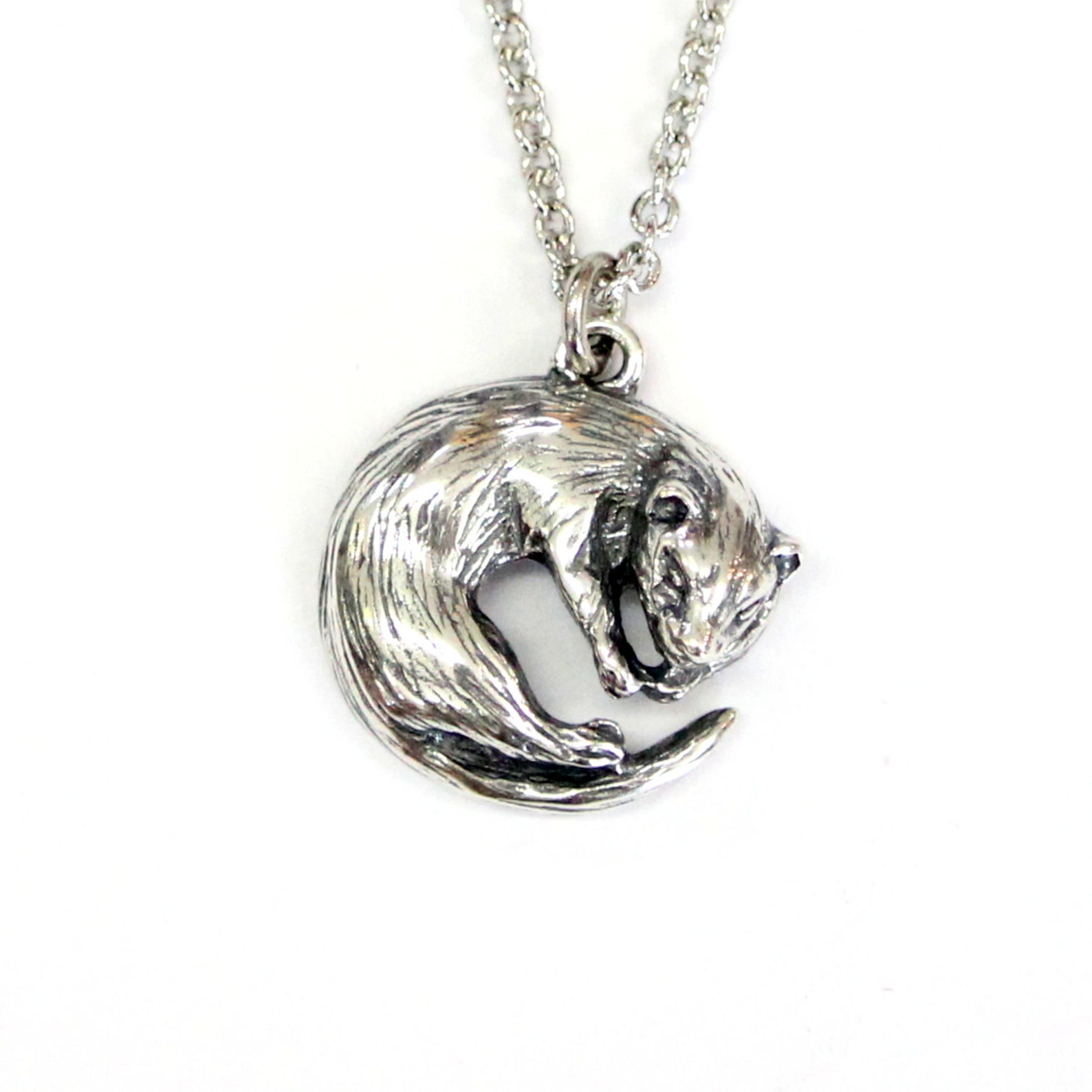 Otter Necklace Silver Otter Jewelry Sleeping Otter Etsy