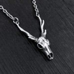 Sterling Deer Skull Necklace - Silver Antler Stag Pendant image 1