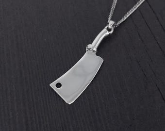 Skull Cleaver Pendant Necklace Gothic Jewelry, Sterling Silver Charm Solid 925 Silver, Unisex