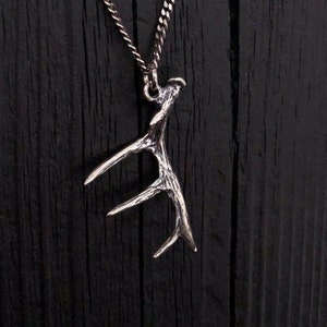 Sterling Silver Antler Pendant Necklace - Solid 925 - Woodland Forest Animal Jewelry - Hunting Gift for Her - Multiple Chain Lengths