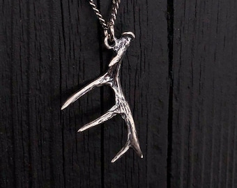 Sterling Silver Antler Pendant Necklace - Solid 925 - Woodland Forest Animal Jewelry - Hunting Gift for Her - Multiple Chain Lengths