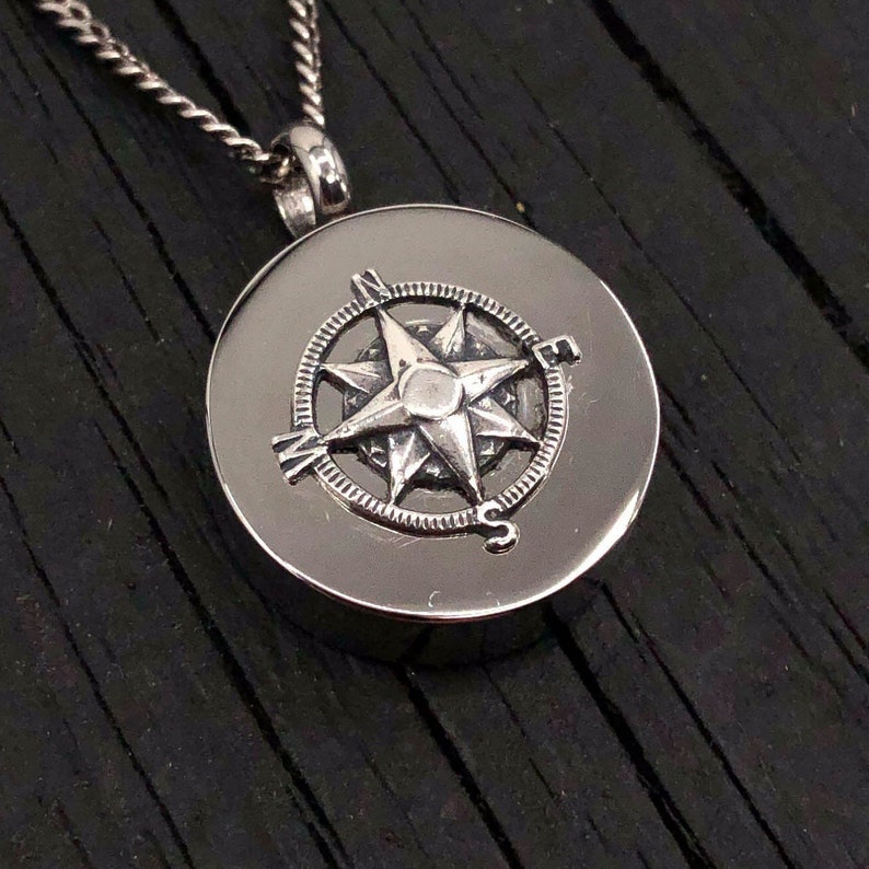 Sterling Silver Compass Rose Urn Necklace Cremation Urn Nautical Pendant Memorial Ash Keepsake 