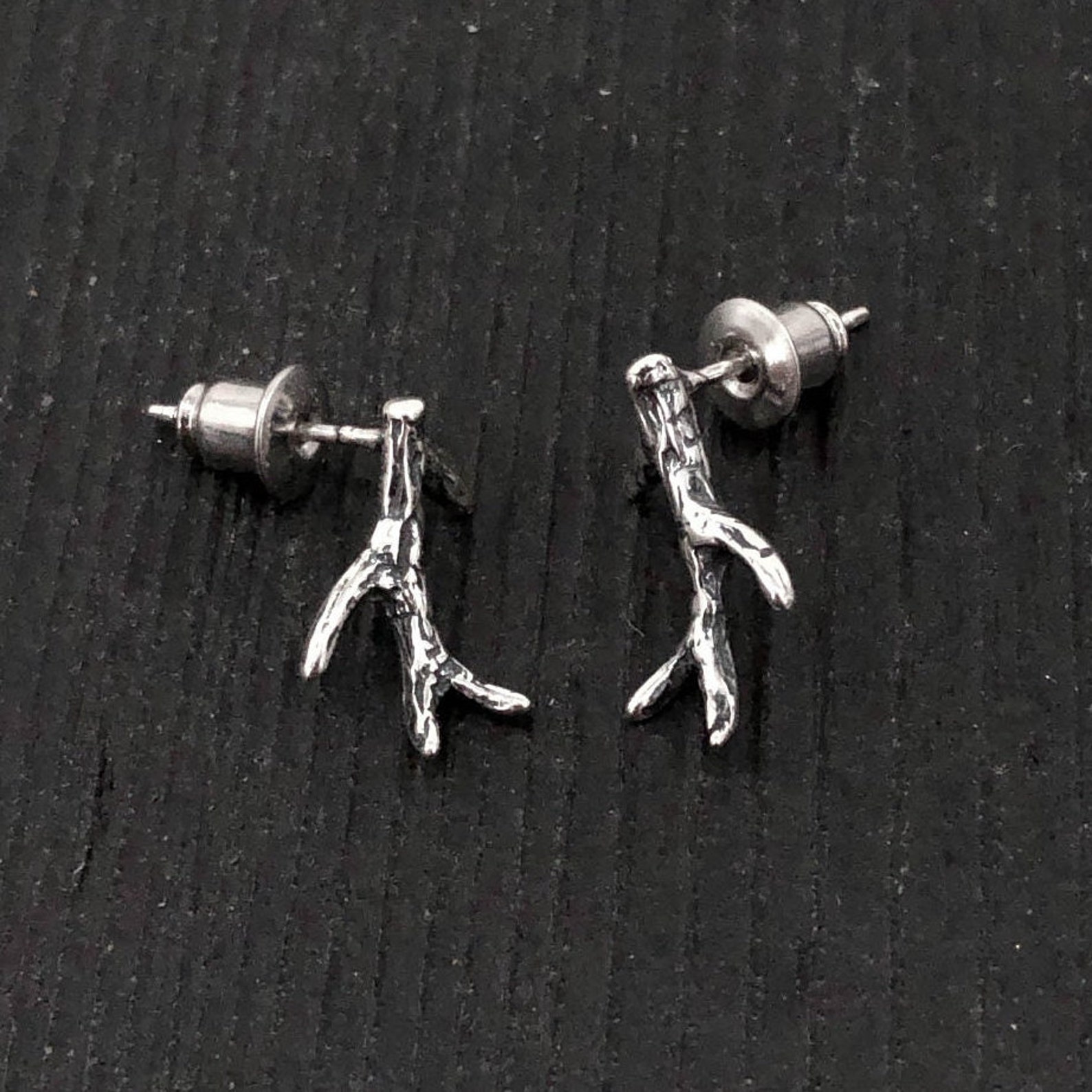 Deer Antler Stud Earrings Solid Hand Cast Sterling Etsy