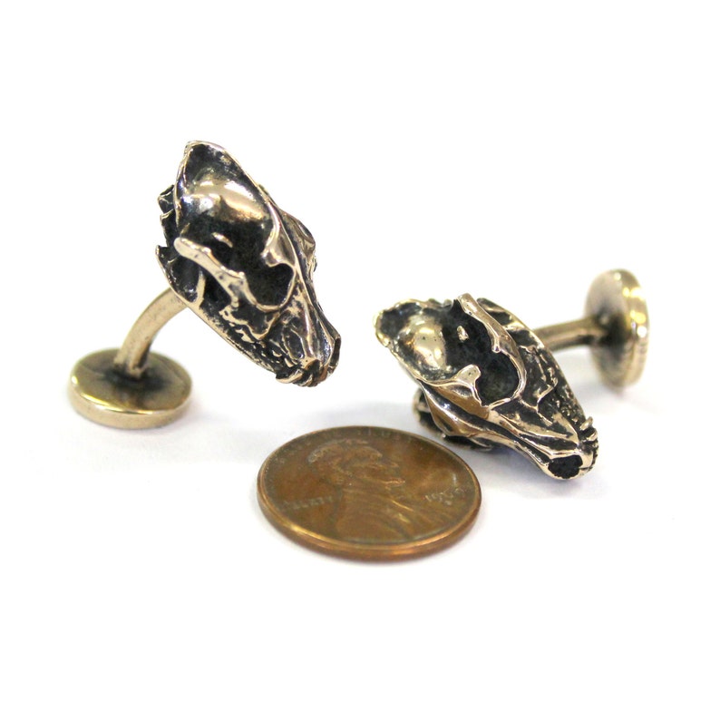 Wolf Skull Cuff Links Solid Hand Cast Bronze Nature Inspired Men's Jewelry Accesories image 8