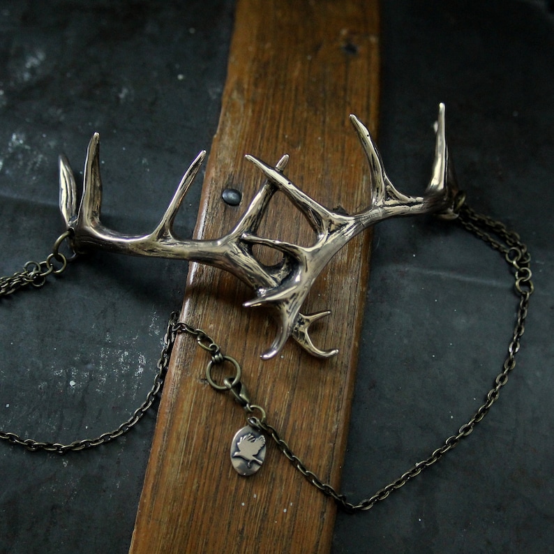 Stag Antler Choker Necklace in Solid Jewelers Bronze Elk Etsy