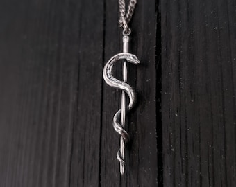 Sterling Silver Rod of Asclepius Pendant: Medical Symbol Jewelry