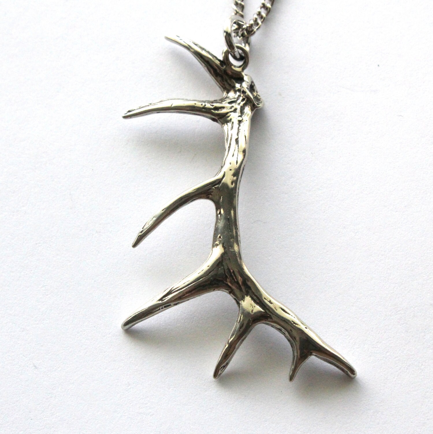 Elk Antler Necklace Silver Elk Antler Pendant Necklace Elk Etsy