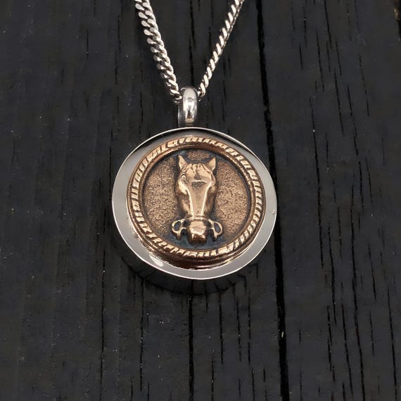 Bronze Horse Face Cremation Urn Necklace - Stainless Steel Equine Memorial Pendant - Personalized Engraving