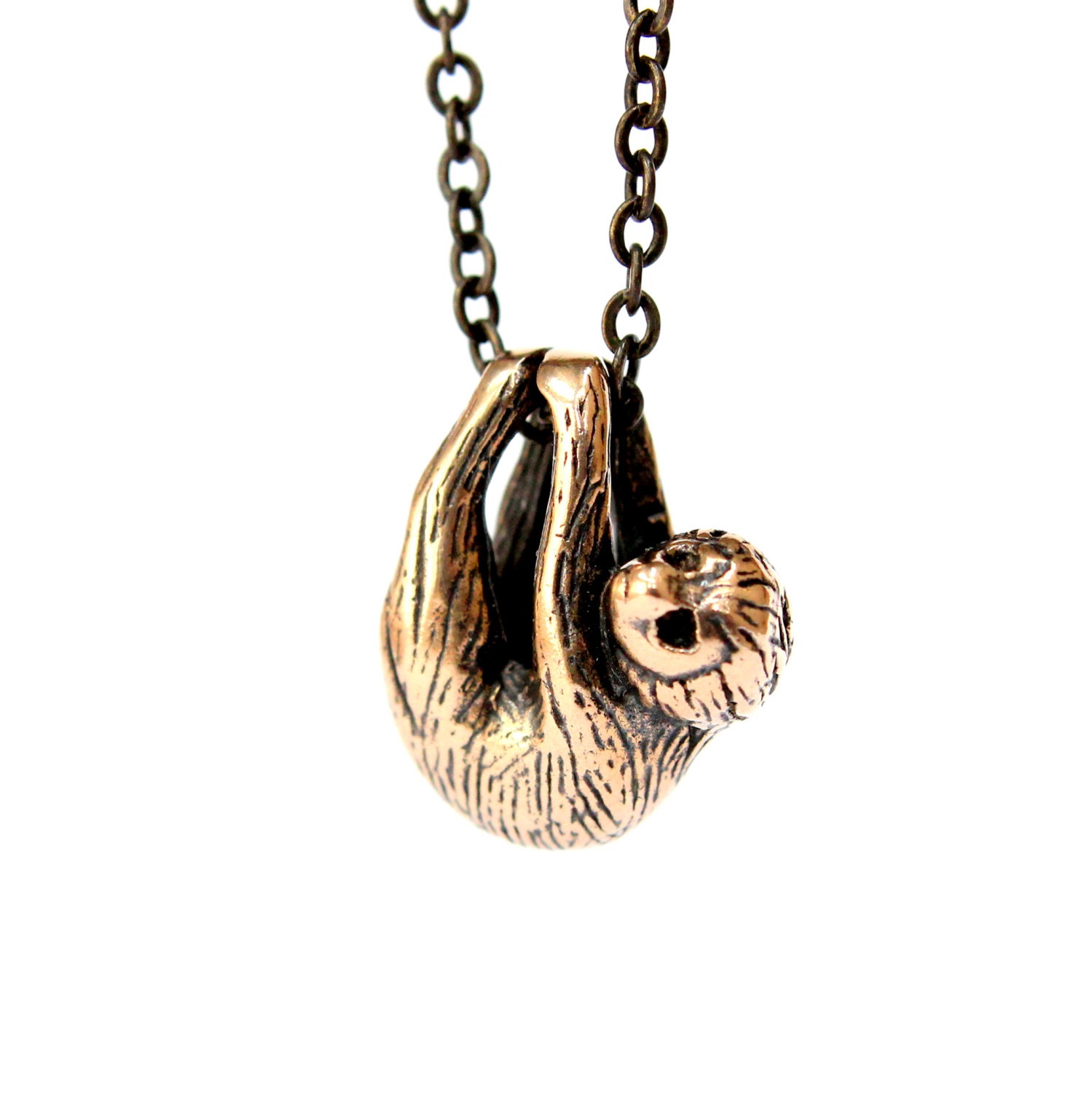 Sloth Bead Necklace in Solid Bronze Tiny 3D Sloth Pendant Etsy