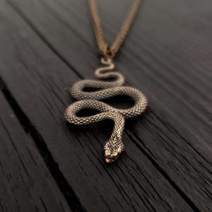 Snake Necklace, Solid Bronze Necklace,  Viper Pendant