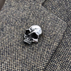 Silver Human Half Skull Lapel Pin in Solid Stainless Steel
