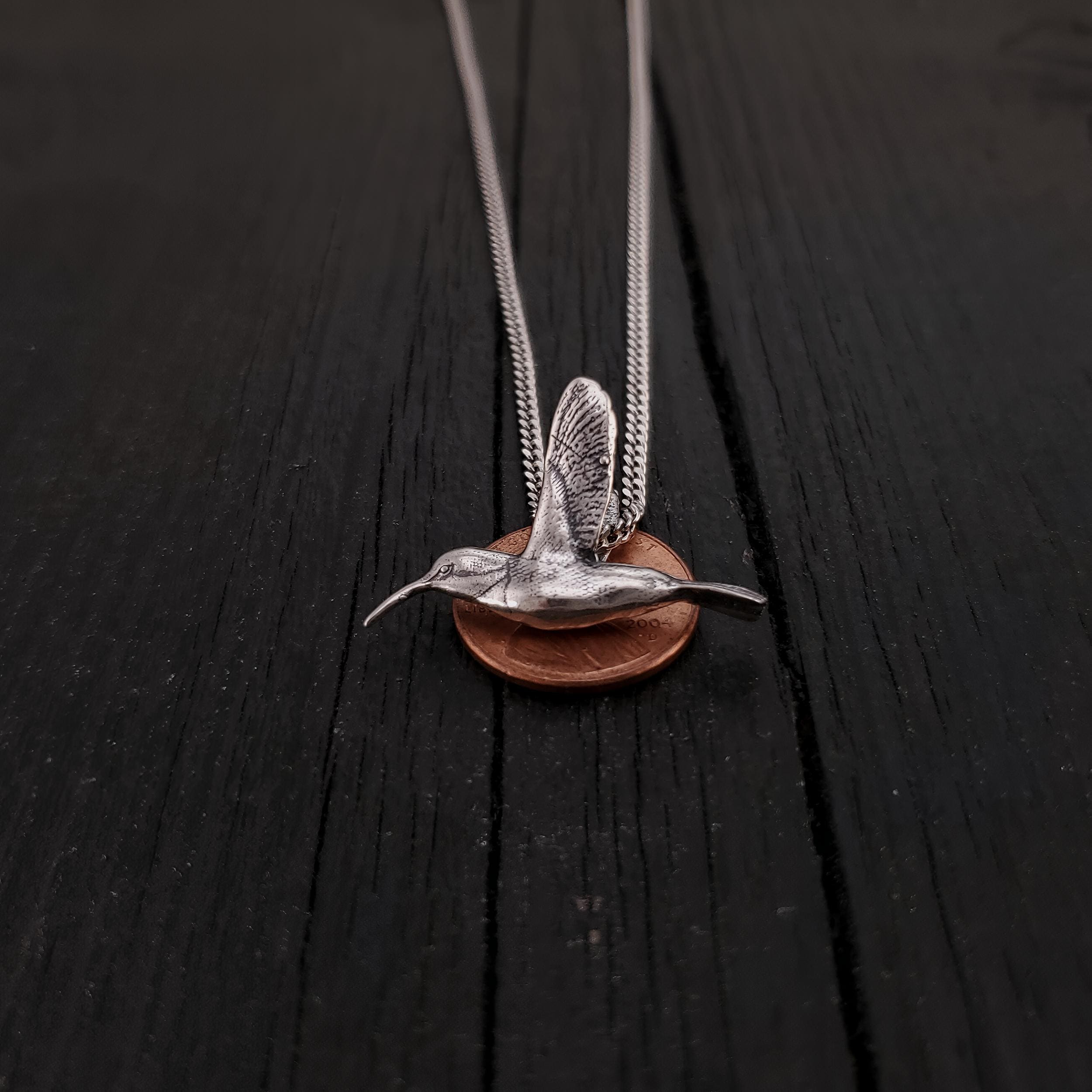 Collana Colibrì In Argento Sterling 925 Con Cristallo 20mm Catena 45 Cm Regalo Donna