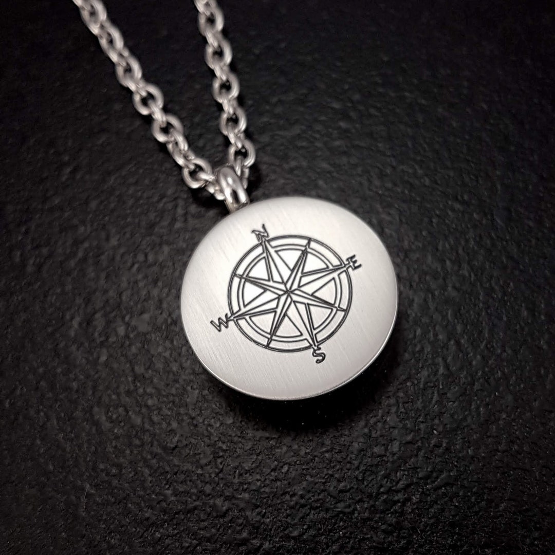 Silver Compass Rose Circle Cremation Urn Pendant Necklace Nautical