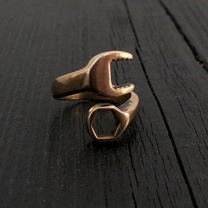 Men's Spanner Wrench Wrap Ring Solid Hand Cast Bronze Adjustable Sizes 7-13 Unique Mechanic Shop Tool Gift for Him image 5