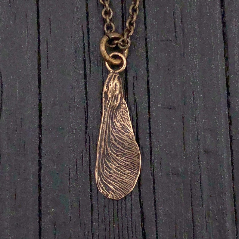 Maple Key Pendant Necklace Solid Hand Cast Jewelers Bronze Acer Seed Tree Jewelry Multiple Chain Lengths Available image 5