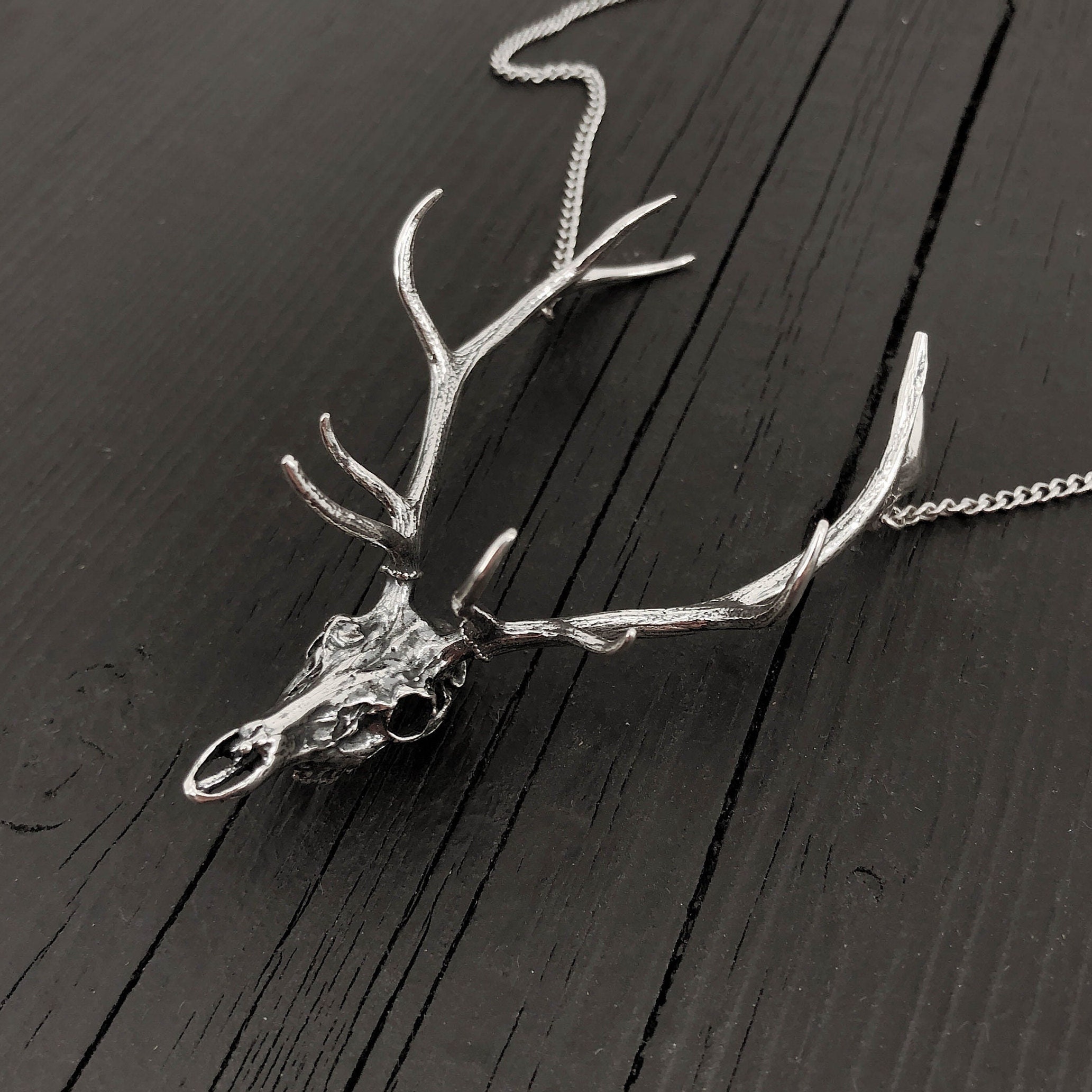 Elk Skull Necklace Solid Sterling Silver Elk Skull Pendant - Handcrafted Gift for Him or Her.