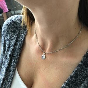Tiny Dog Track Necklace in Sterling Silver Pet Canine Paw Track Pendant Charm