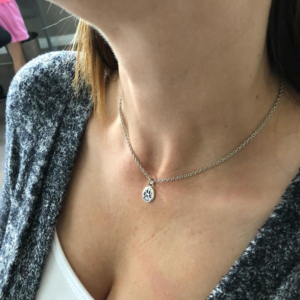 Tiny Dog Track Necklace in Sterling Silver Pet Canine Paw Track Pendant Charm