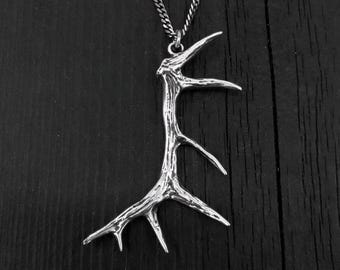 Elk Antler Necklace Sterling Silver Pendant, Imperial 7-Point Design