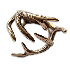 Deer Antler Wrap Ring in Solid Bronze or 925 Sterling Silver Sizes 3.5 to 9 Unisex Woodland Animal Statement Gift image 8