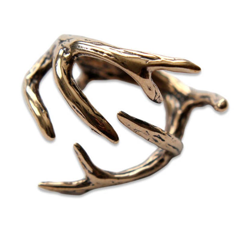 Deer Antler Wrap Ring Solid Bronze Silver Plated Bronze Etsy