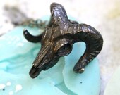 Bighorn Ram Skull Pendant Necklace - Solid Hand Cast Bronze - Dark Oxidized Finish - Mountain Sheep Jewelry
