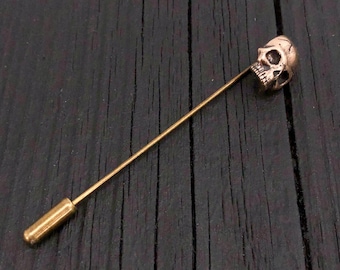 Menschlicher Schädel Ascot Revers Stick Pin in massiver Bronze
